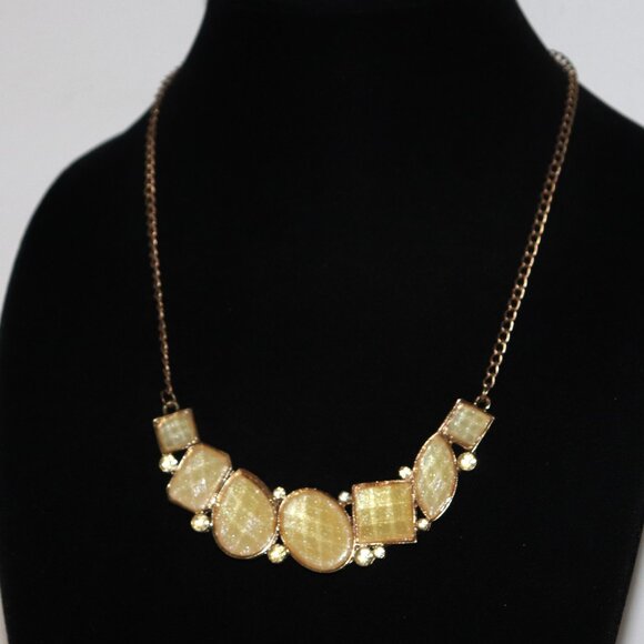Beautiful gold and yellow rhinestone bib style statement necklace 18-20" - Picture 1 of 5